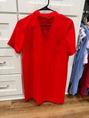 Lila Rose Bright Red Mock Collar Shift Dress